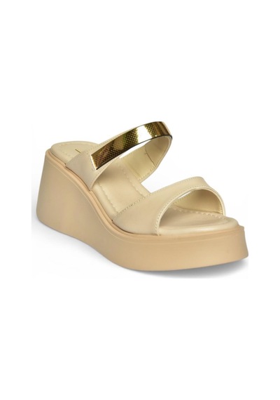 Fox Shoes Y973518509 Bej Kalın Tabanlı Kadın Terlik Bej