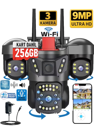 O-kam 5011 256gb 9mp 3 Lensli Akıllı Güvenlik Kamerası Wifi Gece Görüş Sesli Kişi Takibi