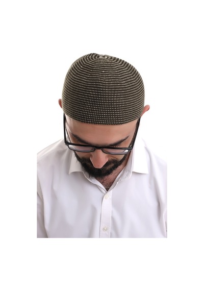 Açık Kahve Kışlık Nokta Desenli Orlon Namaz Takkesi Kahverengi