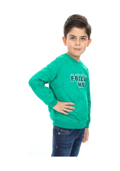 Toontoy Kids Toontoy Erkek Çocuk Follow Me Baskılı Sweatshirt Koyu Yeşil