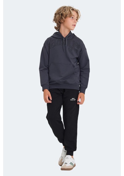 Slazenger Letto Unisex Çocuk Kapüşonlu Cepli Koyu Gri Sweatshırt Koyu Gri