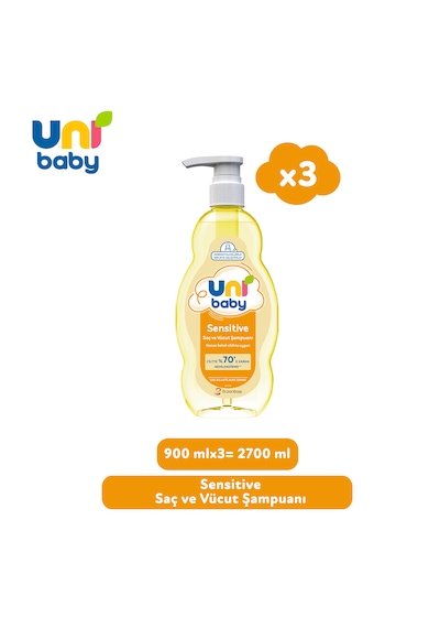 Uni Baby Sensitive Saç Ve Vücut Şampuanı 900 ML 3'lü