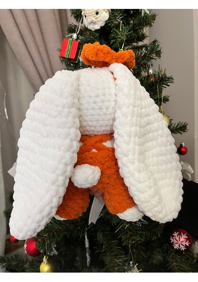 Tavşan Organik Amigurumi Oyuncak Beyaz - Turuncu