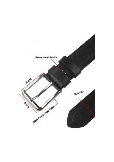 Deepsea Erkek Siyah 4 Cm Eninde Yanları Dikiş Nakışlı Mat Suni Deri Kemer 2402611 False