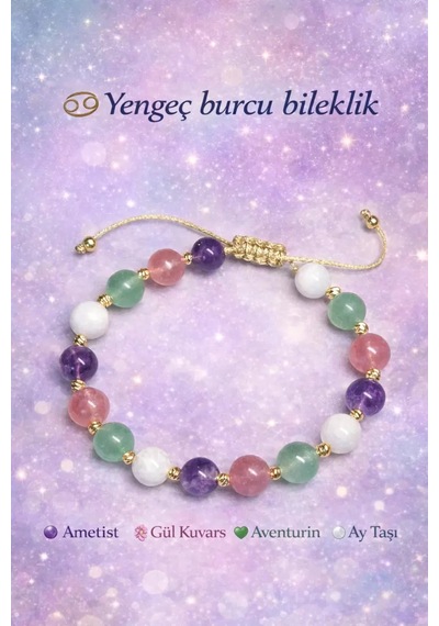 Doğaltaş Yengeç Burcu Bileklik Çok Renkli