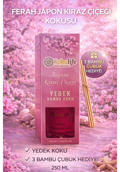 Japon Kiraz Çiçeği Kokulu Yedek Bambu Koku 250 Ml 3 Bambu Çubuk Hediyeli Yüksek Esans Kaliteli Koku Karışık