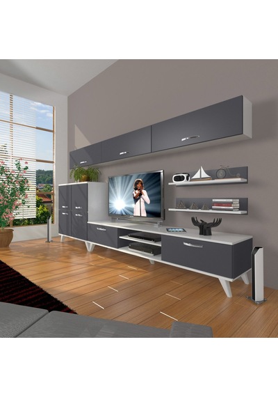 Decoraktiv Eko 8 Mdf Dvd Retro Tv Ünitesi Tv Sehpası Beyaz - Antrasit
