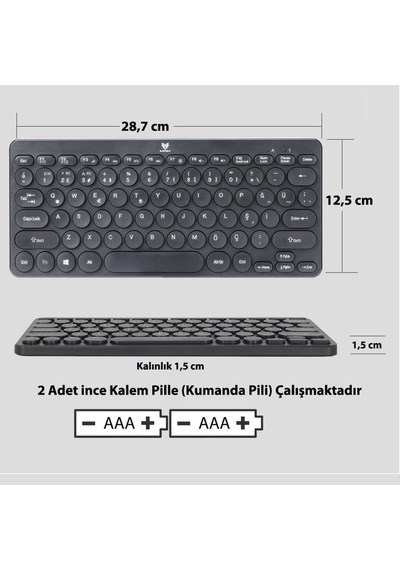 Bt-k95 2,4ghz Wireless+bluetooth Kablosuz Sessiz Klavye Siyah Çift Modlu Telefon Tablet Mac Uyumlu