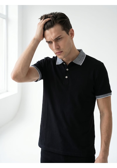 Giyim Dünyası Erkek Polo Yaka Kısa Kol Tshirt Siyah