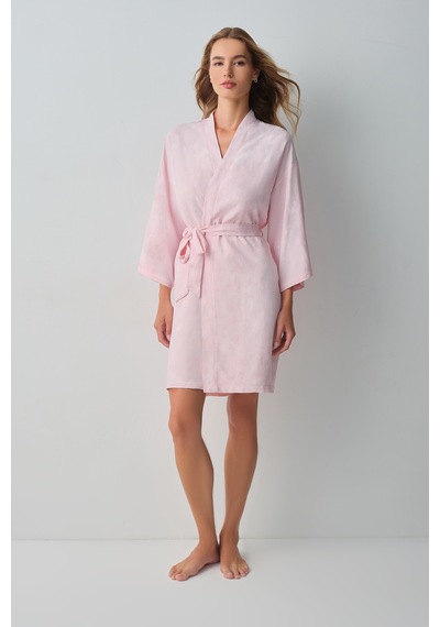 Suwen Floral Dantelli Kısa Sabahlık Wsh10610067077 Pembe