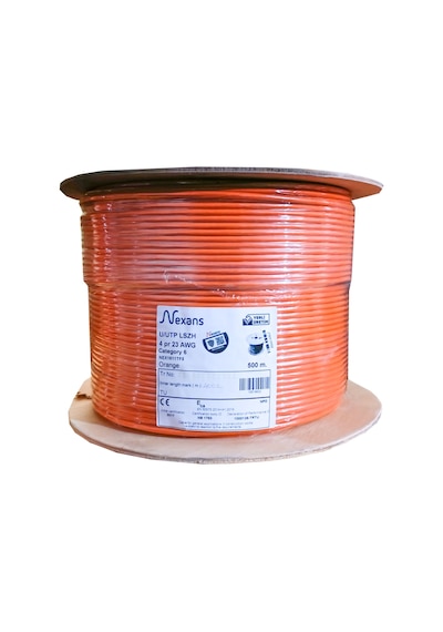 Nexans Nex1611tf5, Turuncu, Cat6, 500m, 23awg 0,58mm , Utp, %100 Bakır, Lszh Halogen Free, Makara, Kablo