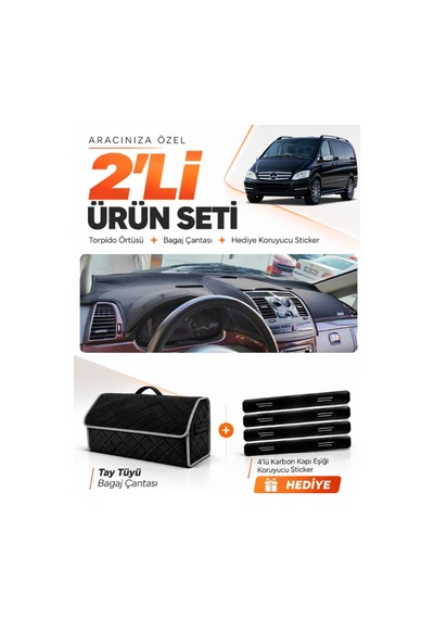 E-biz Mercedes Viano W639 2003-2014 Uyumlu Torpido Örtüsü + Tay Tüyü Çanta - Siyah-gri - Mb022