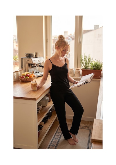 Lela Dantel Detaylı İp Askılı Pijama Takımı Kadın Pijama Takımı 6578000 Siyah