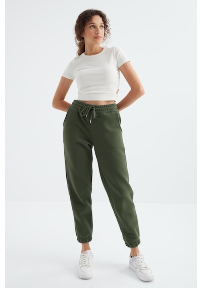 Çağla Yüksek Bel Basic Bağcıklı Jogger Polar Kadın Eşofman Alt - 94622 Çağla