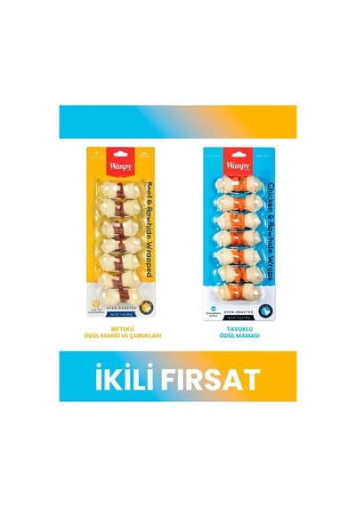 Wanpy Oven Roasted Deri Düğümlü Karışık Sargılı Çiğneme Kemiği X 2 Adet