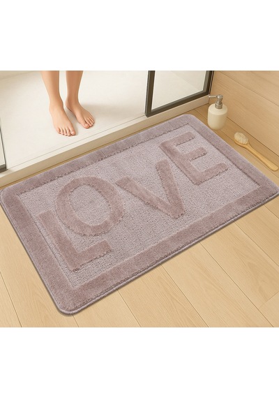 Doğal Kaymaz Taban Banyo Paspas Uzun Ömürlü Yumuşak Dokulu Su Emici Yıkanabilir Love 60x100 Vizon