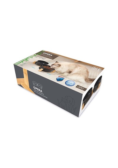 M-pets Opera Bamboo Standlı Seramik Kedi Ve Köpek Mama Kabı Siyah 2x850 Ml 244-51020.02