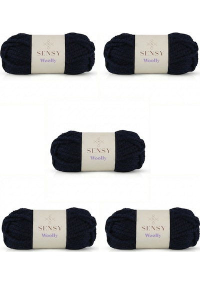 Sensy Woolly 5 Adet El Örgü İpi Atkı Bere Şapka İp Panço İpi Hırka İpliği Örgü İpi Lacivert