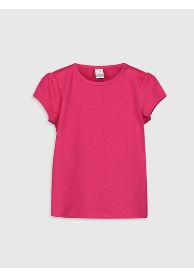 LC Waikiki Lcw Baby Fuşya Bisiklet Yaka Kısa Kol Basic Kız Bebek Tişört 2'li Çok Renkli