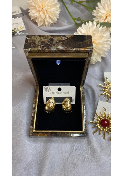 Bombeli Gold Çelik Şık Küpe Altın - Çok Renkli
