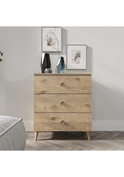 Gardenya 3 Çekmeceli Meşe Şifonyer - Tamamı 1. Kalite Mdf