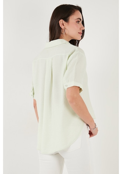 Lela Regular Fit Göğüs Cepli Kısa Kollu Bayan Gömlek 6779324 Mint