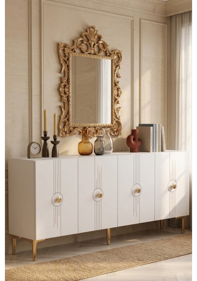 Ka1543bg Lura Konsol Ve Tv Sehpası Beyaz-gold 150cm Beyaz - Altın