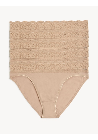 Marks & Spencer 5'li Dantel Detaylı High Leg Külot Seti T61005022L Bej