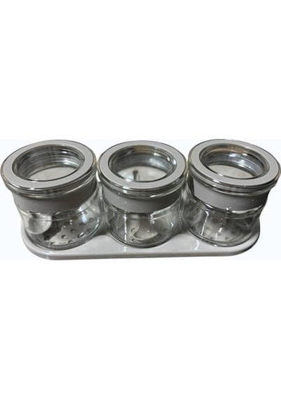 Jarkin Baharatlık Seti, Cam Kavanoz, Contalı Hava Almaz Kapak Ve Kaşık Dahil, 3'lü Set, Siyah/mavi/bej Renk Seçene Diğer