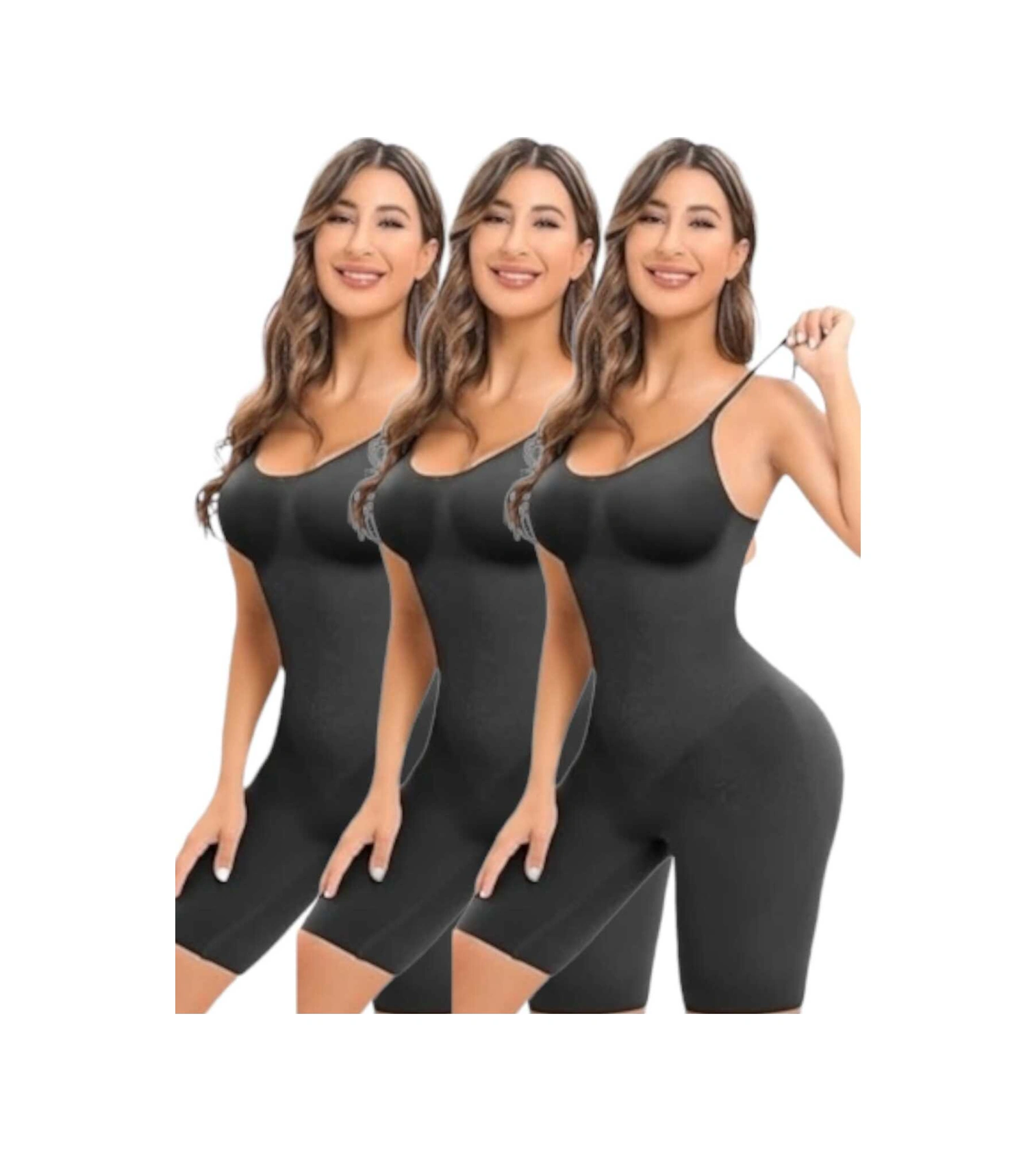 Tezzgelsin Kadın Ayarlanabilir İnce Askılı Tam Boy Dikişsiz Toparlayıcı Korse 3'lü Set Siyah