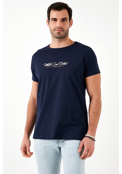 Buratti Pamuklu Slim Fit Bisiklet Yaka Yazılı Erkek T Shirt 541Enjoy Lacivert