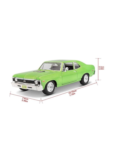 Maisto Lisanslı Chevrolet Nova Ss 1970 Model 1:24 Ölçekli Açılır Kapaklı Klasik Model Araba Yeşil