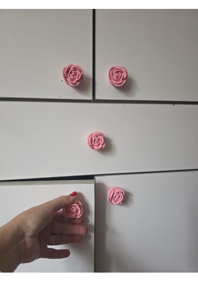 Dafniart 6'lı Set Kırmızı Kalp Şeklinde Çekmece Ve Dolap Kulpu, 4-5 Cm, Vidalı Açık Pembe
