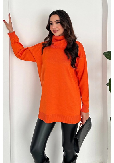 Asprin Fashion Degaje Yaka Triko Bluz Turuncu + Hediye Kolye Turuncu
