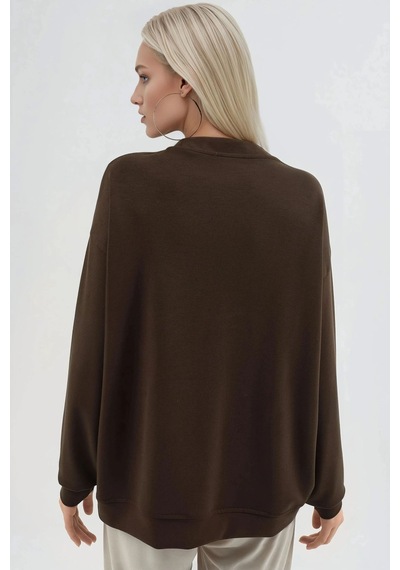 Hiccup Busem Rahat Kesim Bisiklet Yaka Örme Sweatshirt Kahve Kahvesi