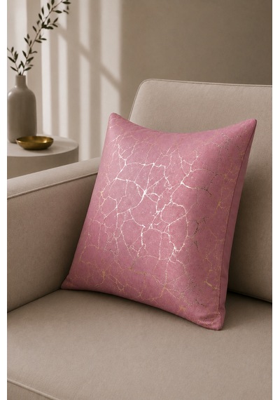 Soho Kumaş Altın Varak Desenli Dekoratif 4'lü Kırlent Yastık Kılıfı Seti 42 x 42 CM Gül Kurusu