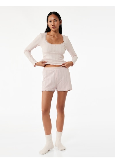 Koton Pamuklu Uzun Kollu U Yaka Crop Pijama Üstü Lila 6wlk40165mk Lila