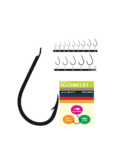 Hayabusa Hchn 121 Kısa Gövde Dövme Olta İğnesi 15li Paket Black Nikel - No-8 8 Numara