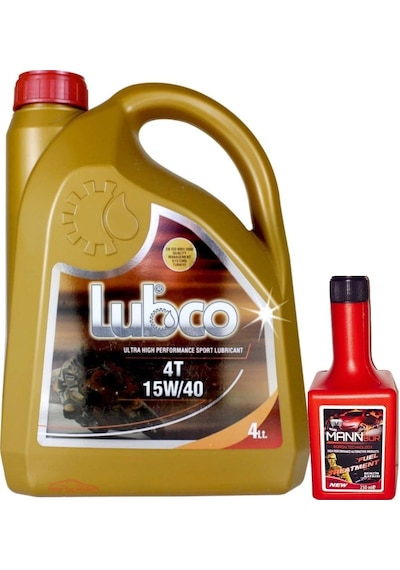 Lubco 4t 15W-40 Motosiklet İçin Motor Yağı 4 L + Benzin Yakıt Katkısı 4 L
