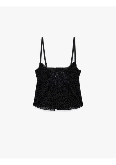 Koton İnce Askılı Leopar Desenli Kamisol Pijama Üstü Siyah 7wlk90007mk