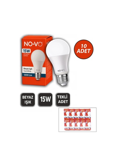 10 Adet 15w Beyaz Led Ampul 1200lm 6500k 15.000 Saat Ömür 5468
