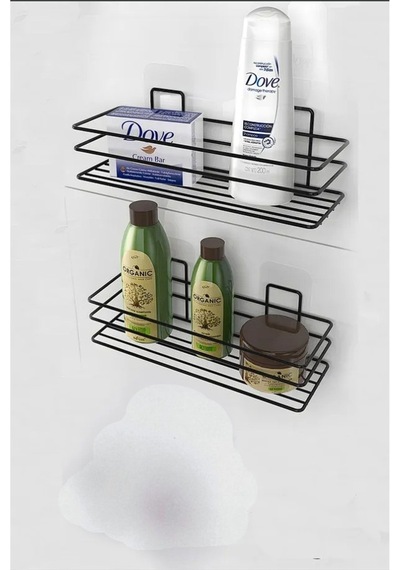 2 Adet Banyo Düzenleyici, Tek Katlı Siyah Banyo Organizer Siyah