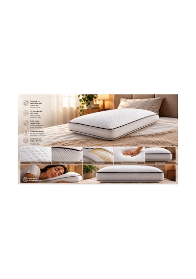 Doğal Lateks Yastık 40x60x14 Cm Ortopedik Boyun Destekli Ergonomik Nefes Alabilir Uyku Yastığı