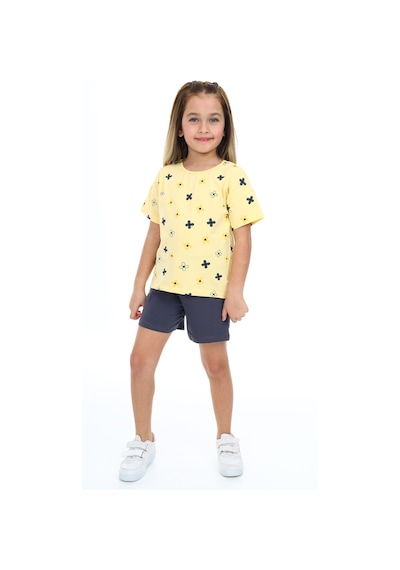 Toontoy Kids Toontoy Kız Çocuk Garni Komple Çiçek Baskılı Şortlu Takım Sarı