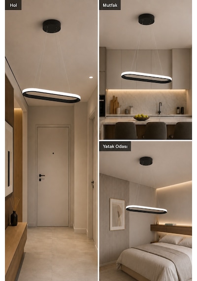 AvizeGO Elipso Led Sarkıt Avize Beyaz Işık Siyah