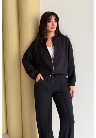 Balenbi Kadın Oversize Fermuarlı Modal Spor Takım Wide Leg Bol Paça 1194 - Form Serisi Siyah Balenbi Kadın Oversize Fermuarlı Modal Spor Takım Wide Leg Bol Paça 1194 - Form Serisi Siyah