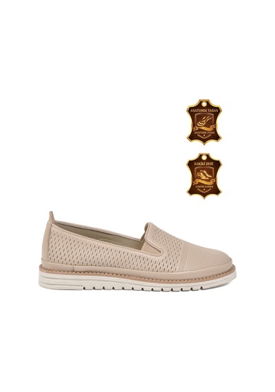 Voyager Kadın Bej Hakiki Deri Anatomik Rahat Tabanlı Casual Ayakkabı Loafer Z281