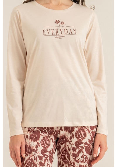 Pierre Cardin Kadın Leaves Krem Uzun Kol Pijama Takım Pc9263-s-v1 Pc9263-s-v1