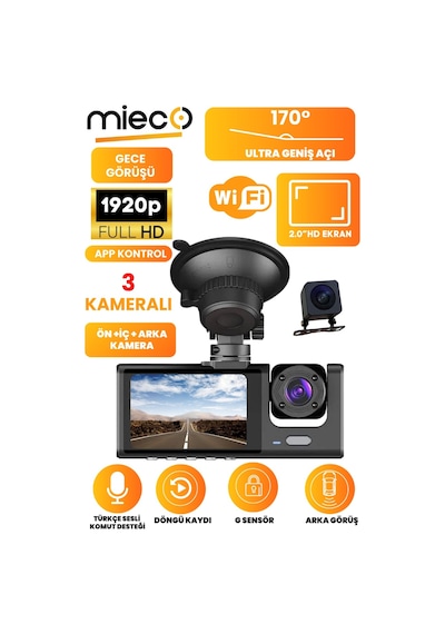 Mieco 1s Wifi / 1920p Fhd / 170 Ultra Geniş Açı / 3 Kameralı