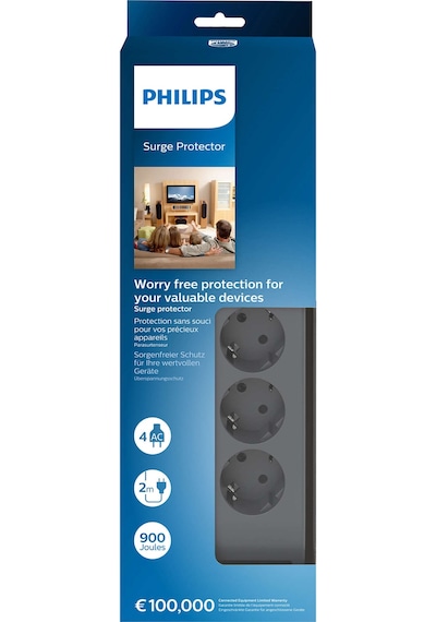 Philips SPN3140A/62 900J 4'lü Çocuk Korumalı Akım Korumalı Priz 2 Metre Siyah